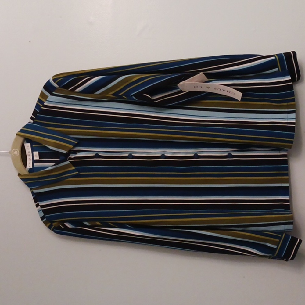 Chaus & CO size 12 women's button-up shirt with long sleeves in stripes colors.